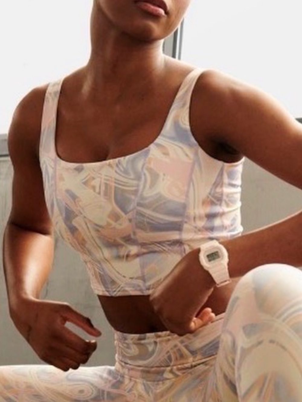 IVL Abstract Swirl Square-Neck Crop Top - Pink, Blue & Cream size 12